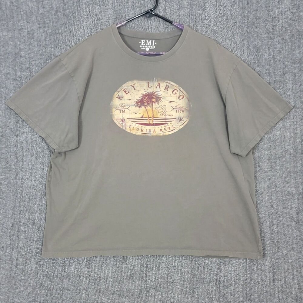 Key Largo T-Shirt Mens XXL Olive Brown No Worries Florida Keys Ocean Beach Scuba